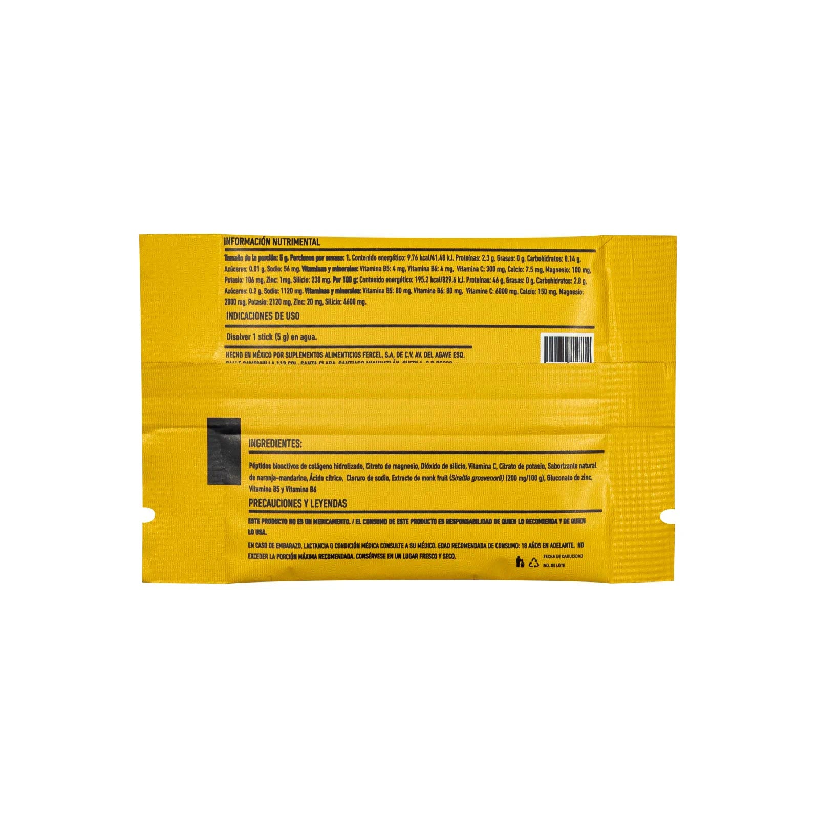 Parte posterior del stick de electrolitos Sesen Sport E-Lite naranja mandarina.