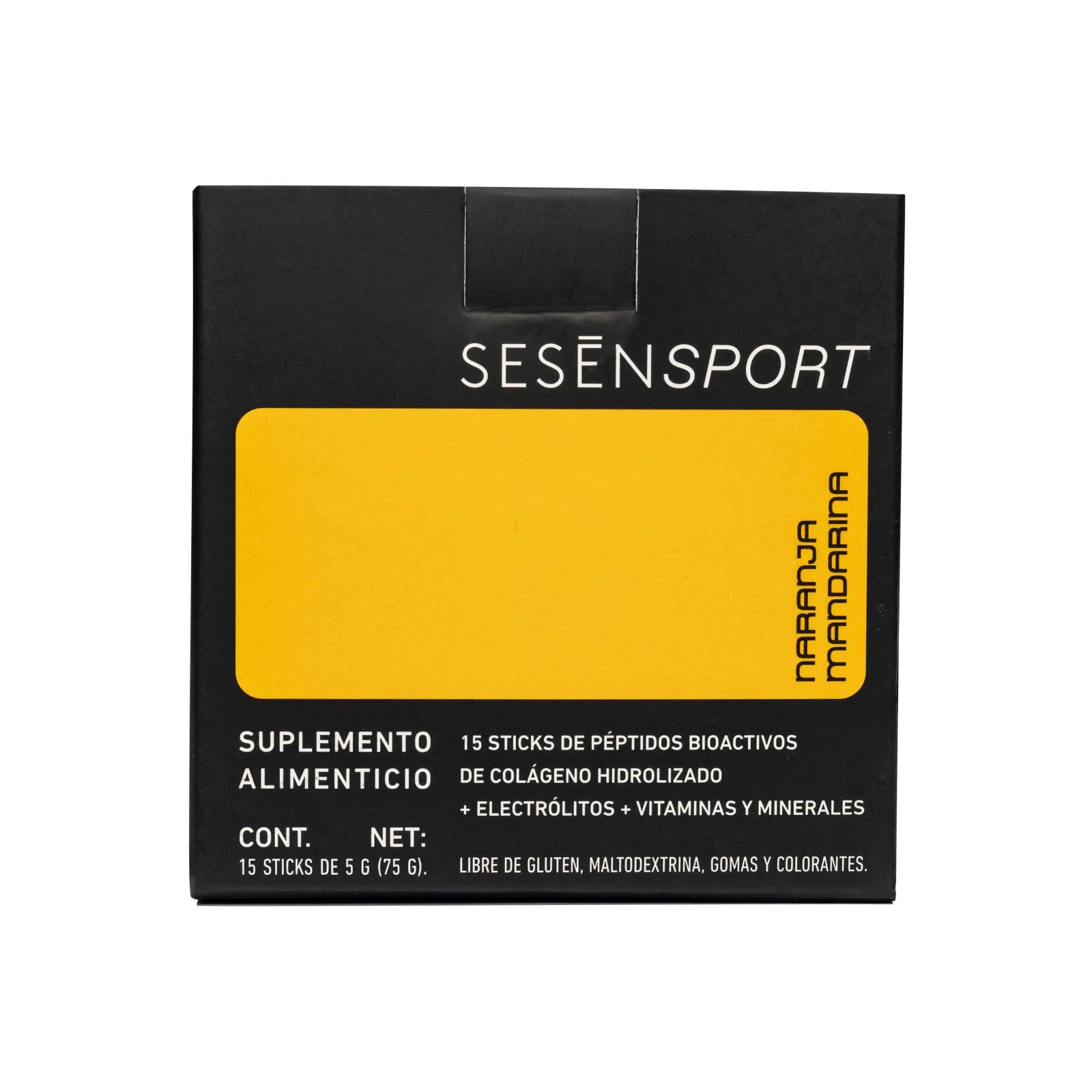 Caja de electrolitos Sesen Sport E-Lite sabor naranja mandarina con 15 sticks de colágeno hidrolizado, electrolitos, vitaminas y minerales.