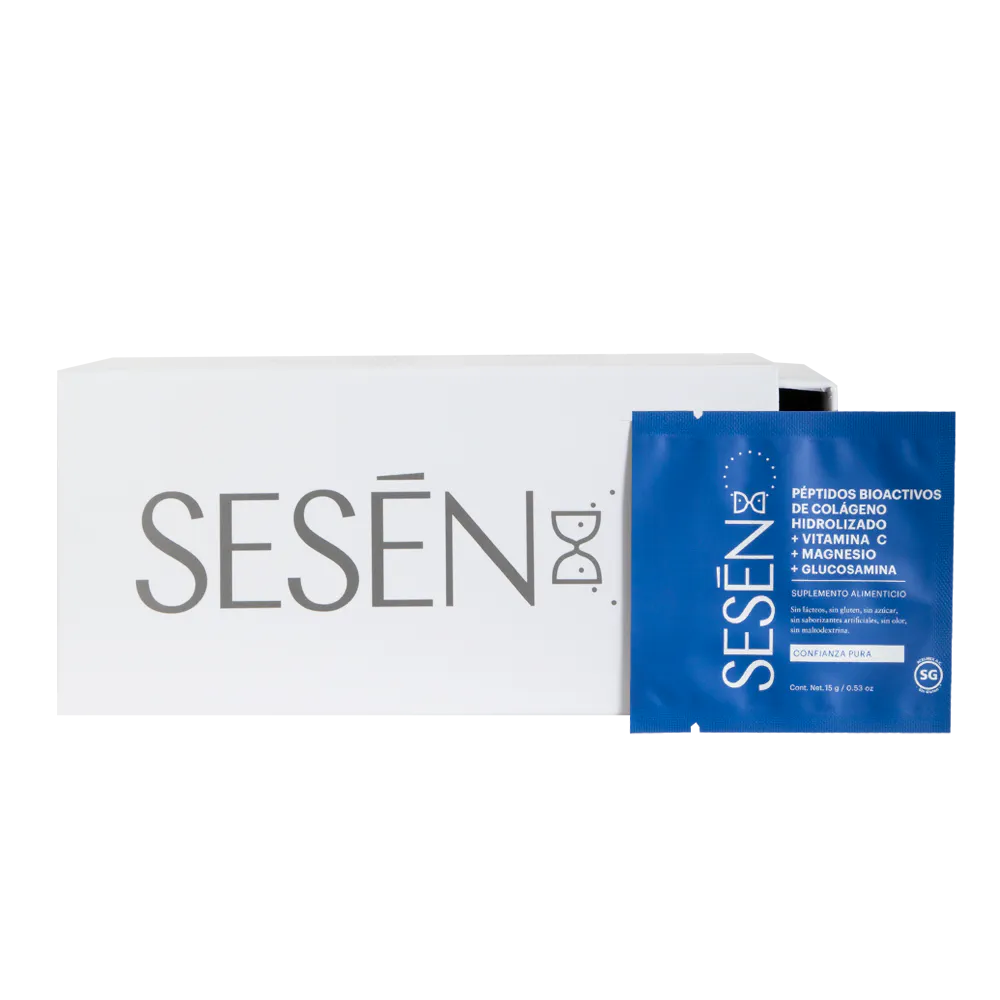 Caja blanca de Sachets Blue con sobre individual de péptidos de Colágeno Hidrolizado