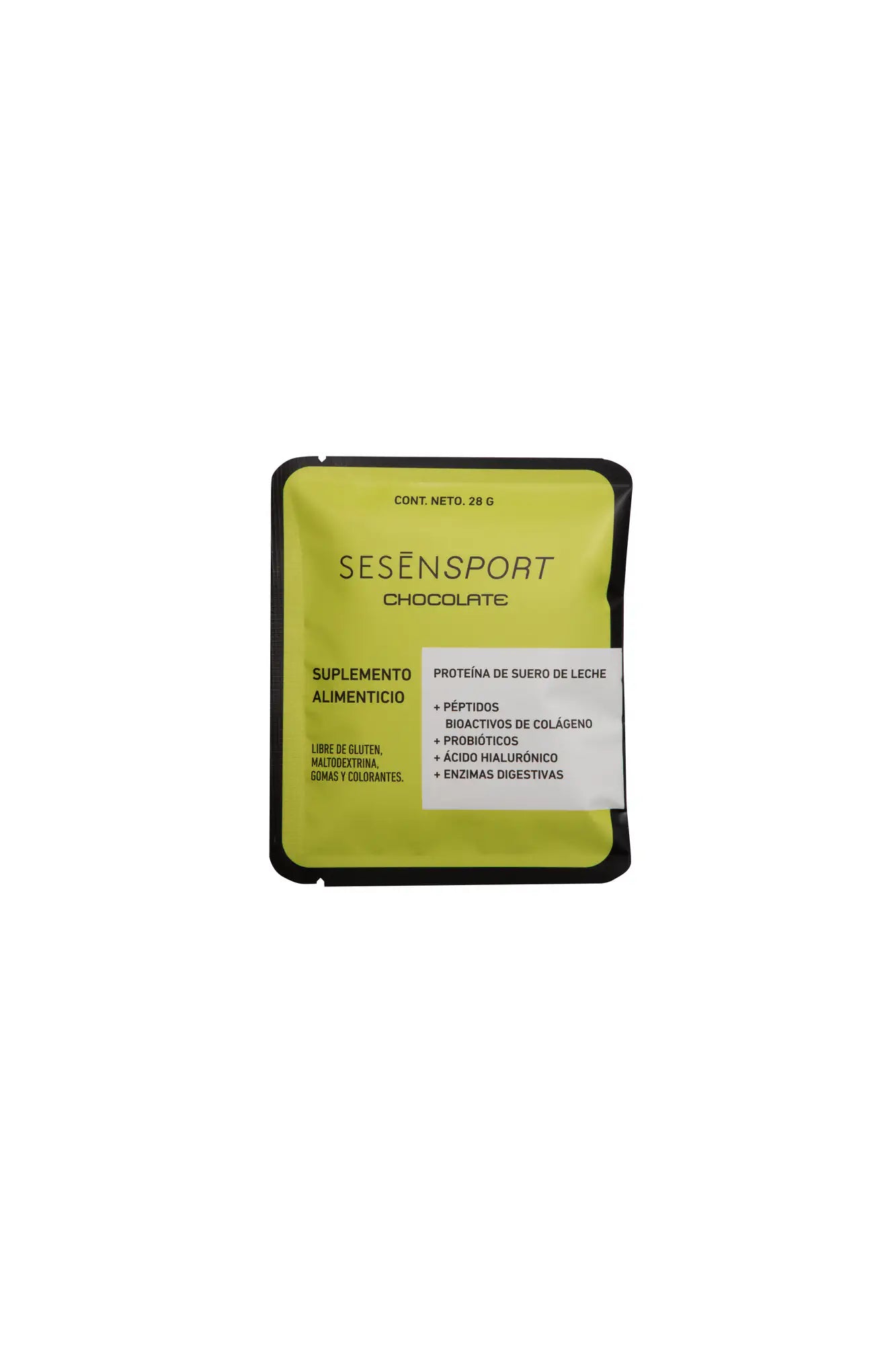 Sobre individual de Sachets Proteina Whey Mix chocolate, suplemento alimenticio.